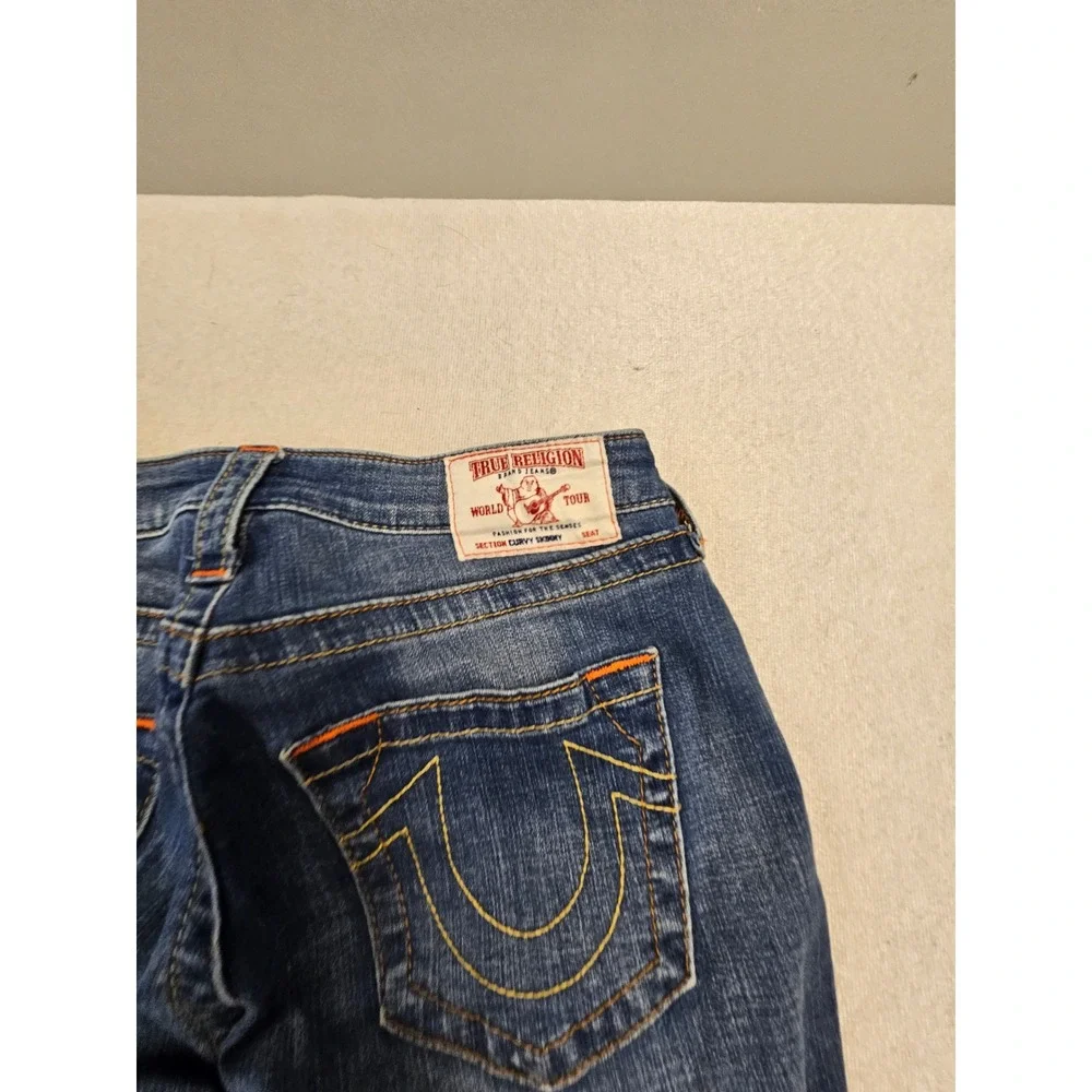True Religion Curvy Skinny Jeans Womens 27 Medium Wash Blue Horseshoe Stitching
